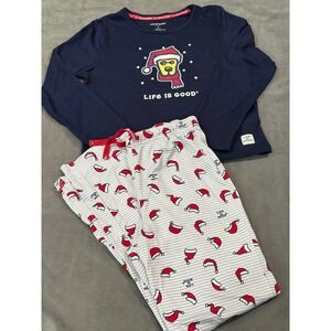 Life is Good Boys Pajama Set Navy Blue Santa Hat Jake Christmas Sleepwear Size 8